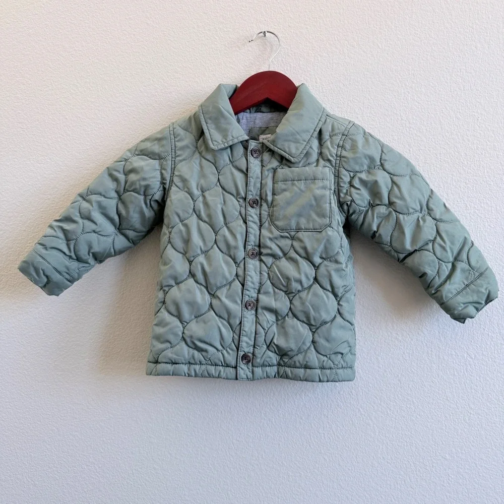 Baby Gap Toddler Sage Green Onion Quilted Button Front Puffer Jacket 3 Years